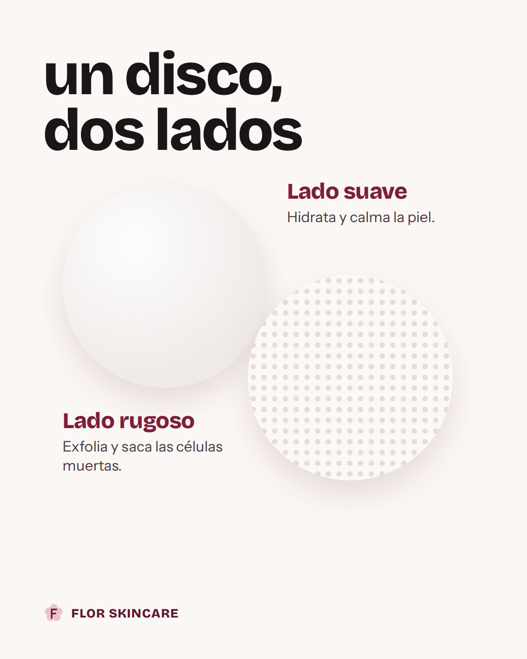 Un disco, dos lados: lado suave hidrata y calma, lado rugoso exfolia